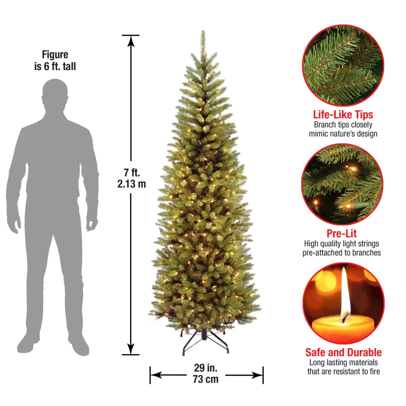 7 ft. Pre-Lit Kingswood Fir Pencil Tree with Clear Lights