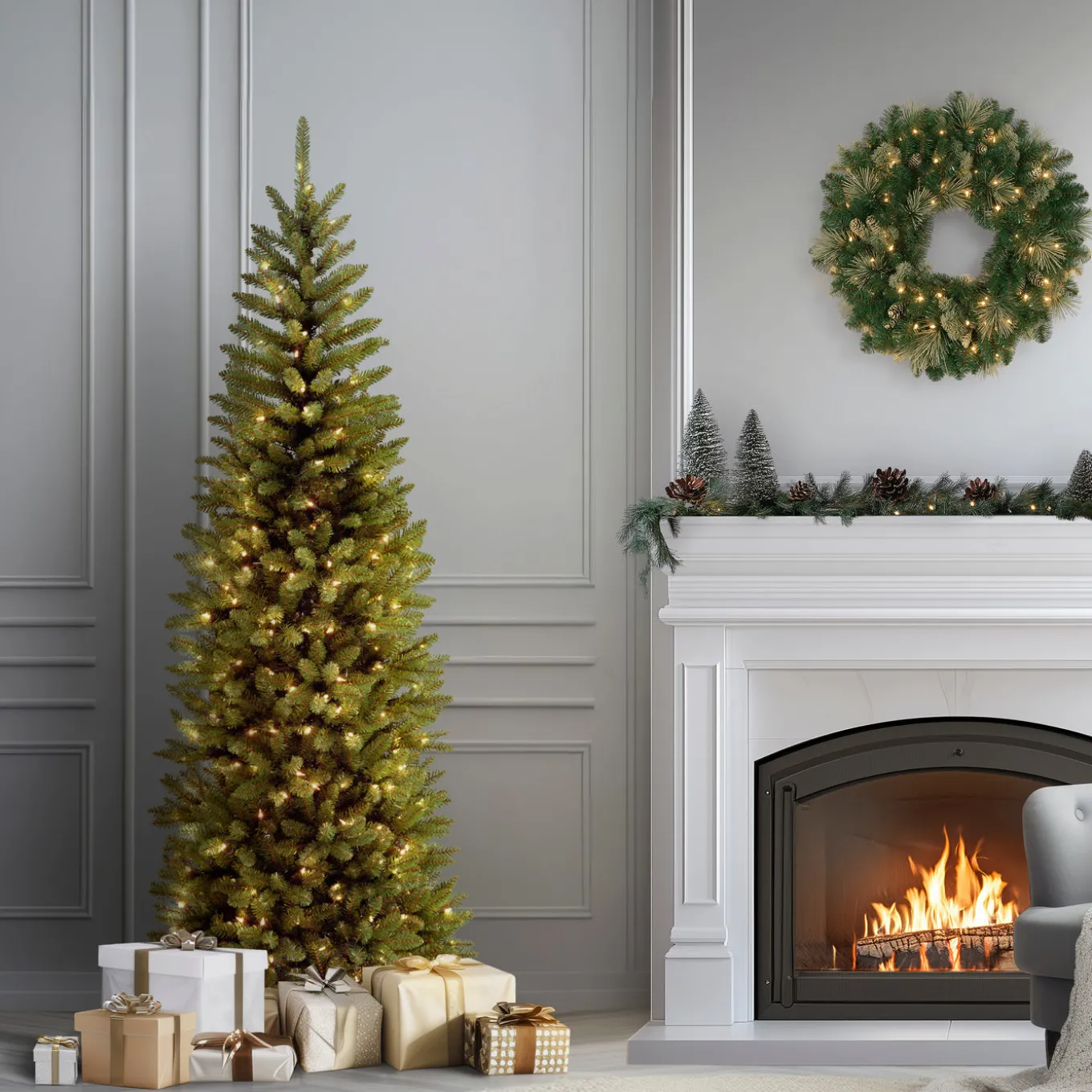 6 ft. Pre-Lit Kingswood Fir Pencil Tree with Clear Lights