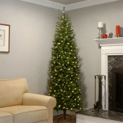 7 ft. Pre-Lit Kingswood Fir Pencil Tree with Power Connect Dual Color LED Lights
