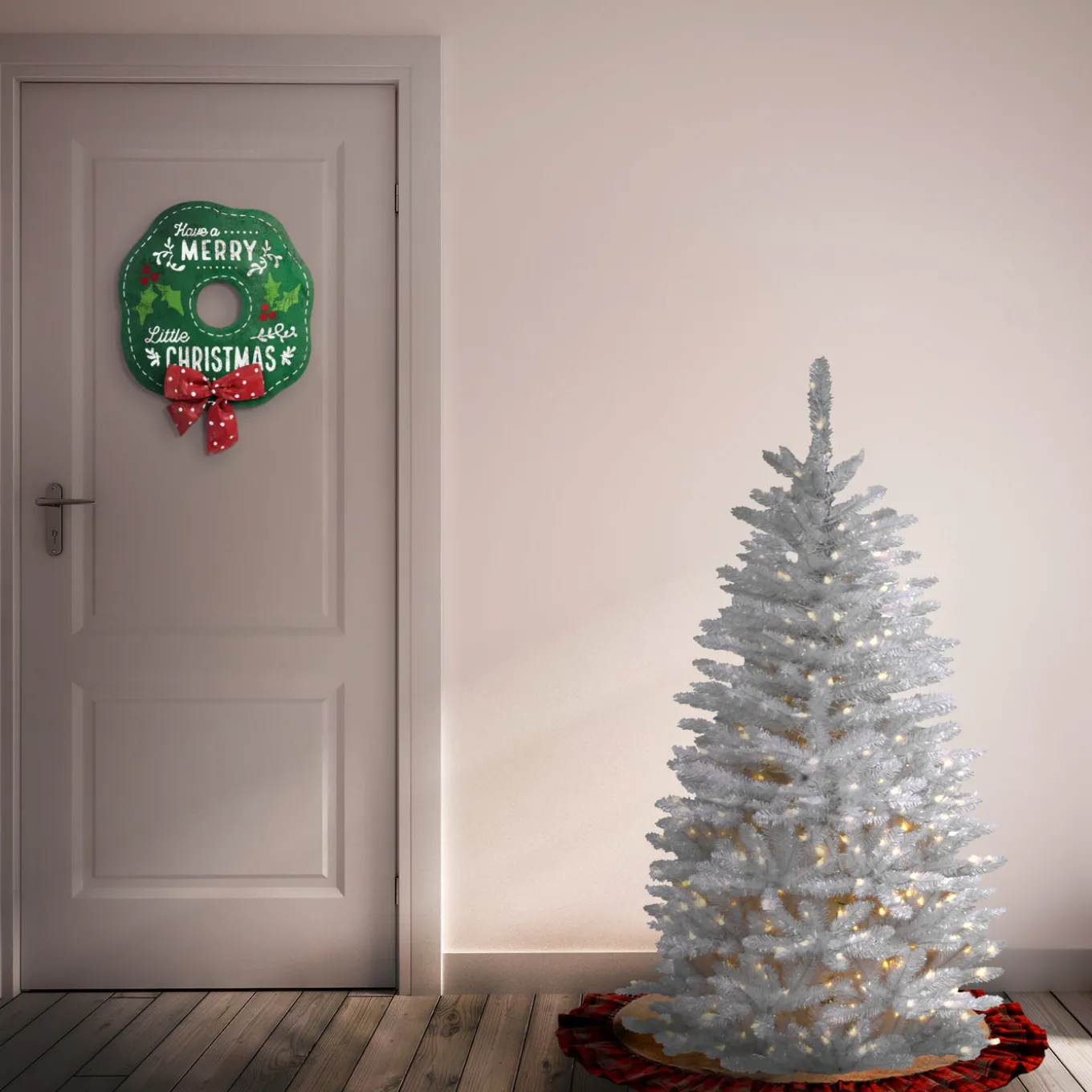 4.5 ft. Pre-Lit Kingswood Fir White Pencil Tree with Clear Lights