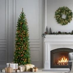 7 ft. Pre-Lit Kingswood Fir Pencil Tree with Multicolor Lights