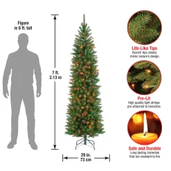 7 ft. Pre-Lit Kingswood Fir Pencil Tree with Multicolor Lights