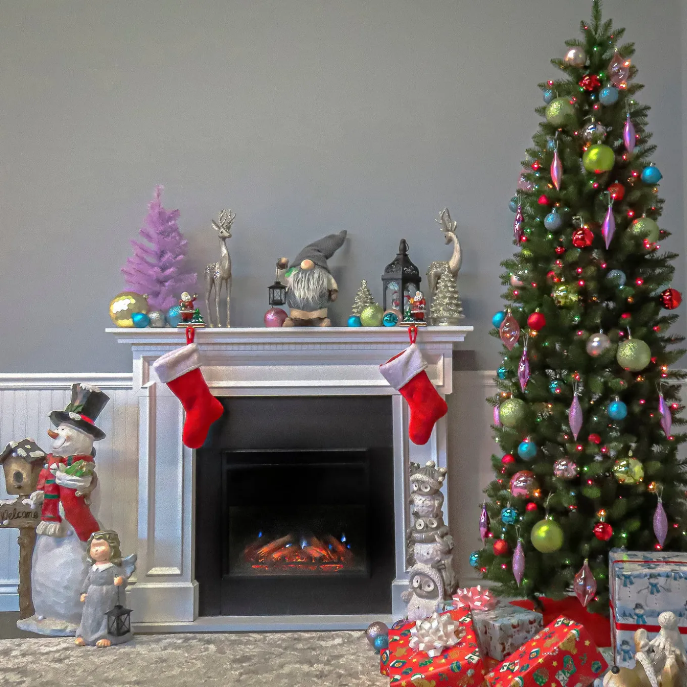 7.5 ft. Pre-Lit Kingswood Fir Pencil Tree with Multicolor Lights