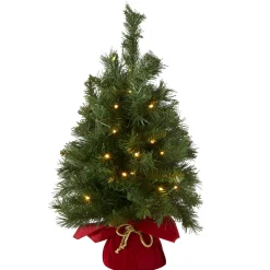 2 ft. Pre-Lit Majestic Fir Tree with LED Lights, Red Base