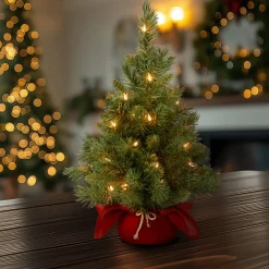 2 ft. Pre-Lit Majestic Fir Tree with LED Lights, Red Base
