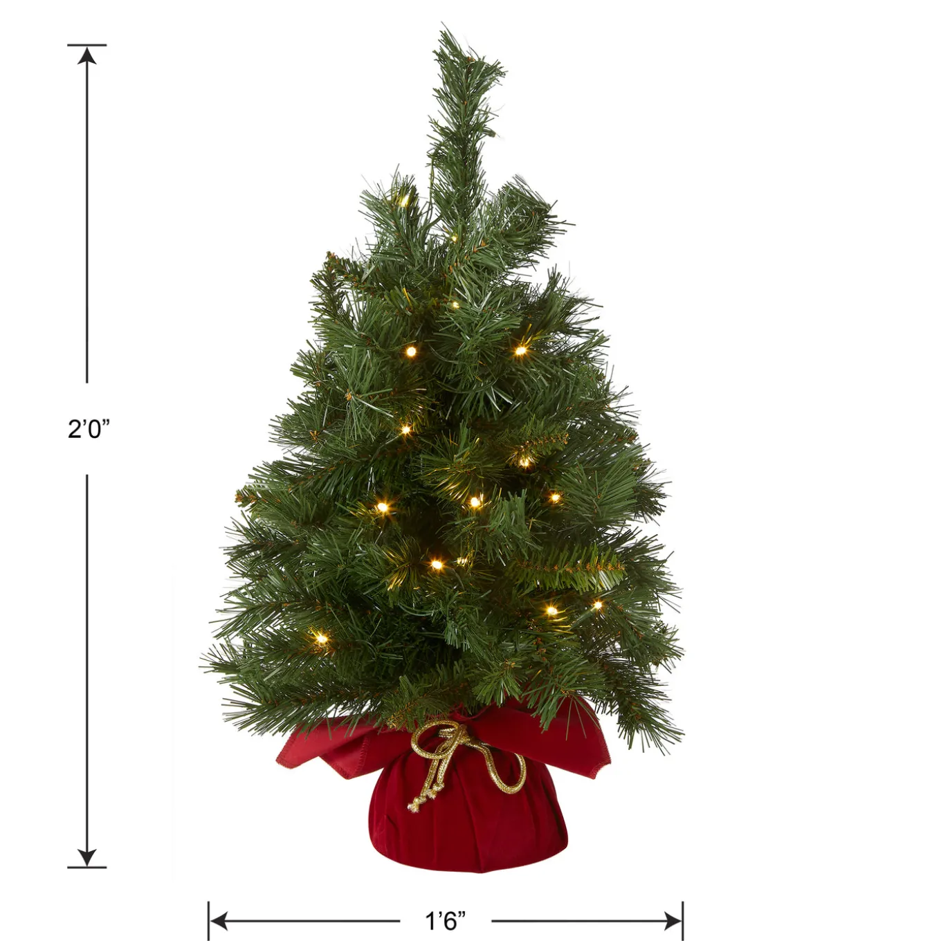 2 ft. Pre-Lit Majestic Fir Tree with LED Lights, Red Base
