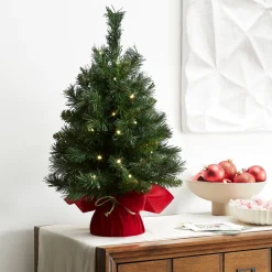 2 ft. Pre-Lit Majestic Fir Tree with LED Lights, Red Base