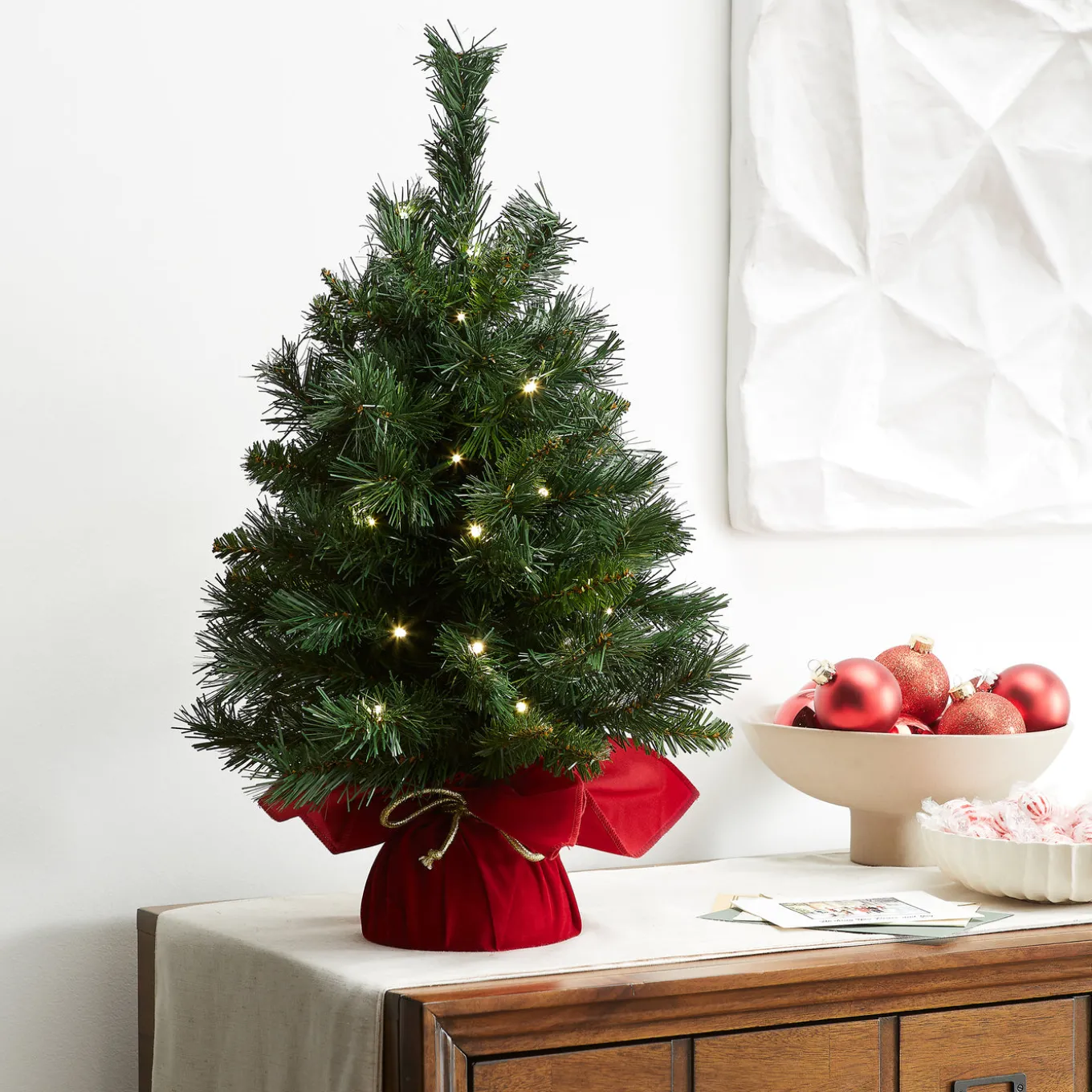 2 ft. Pre-Lit Majestic Fir Tree with LED Lights, Red Base