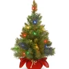 2 ft. Pre-Lit Majestic Fir Tree with Multicolor LED Lights, Red Base