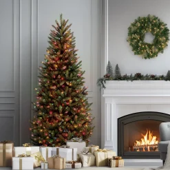 6.5 ft. Pre-Lit Natural Fraser Fir Slim Tree with Multicolor Lights