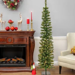 6 ft. Pre-Lit Nooksack Fir Pencil Slim Tree with LED Lights