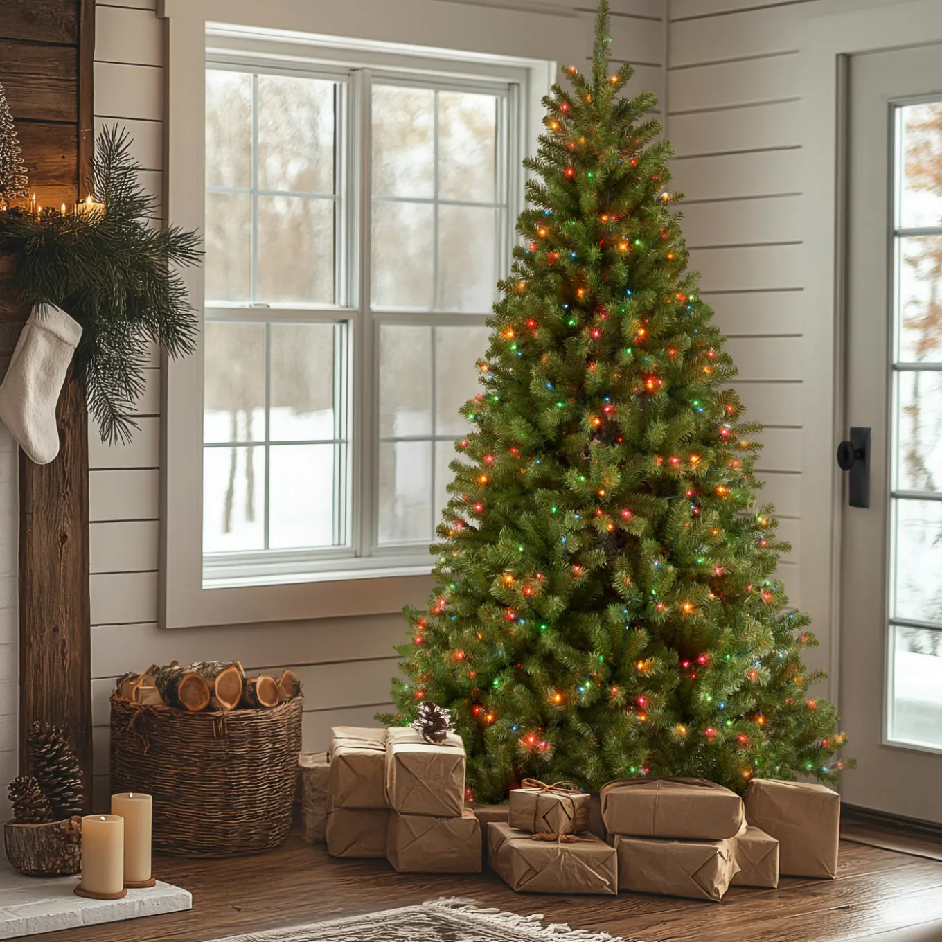 7.5 ft. Pre-Lit North Valley Spruce Slim Tree with Multicolor Lights