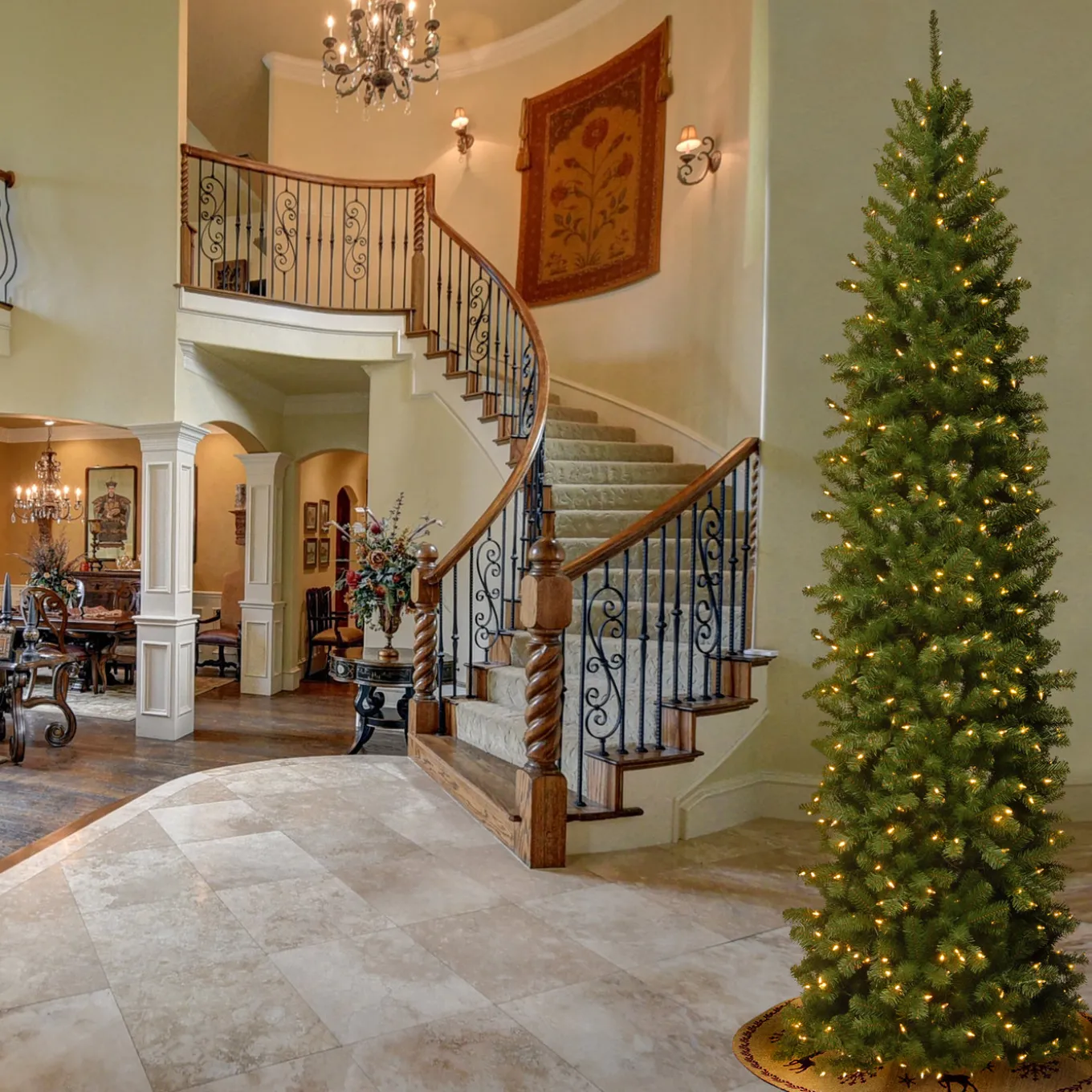 10 ft. Pre-Lit North Valley Spruce Pencil Slim Tree with Clear Lights