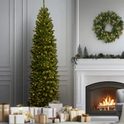9 ft. Pre-Lit North Valley Spruce Pencil Slim Tree with Clear Lights
