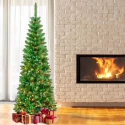 7.5 ft. Pre-Lit Rowan Pencil Slim Tree with Multicolor Lights