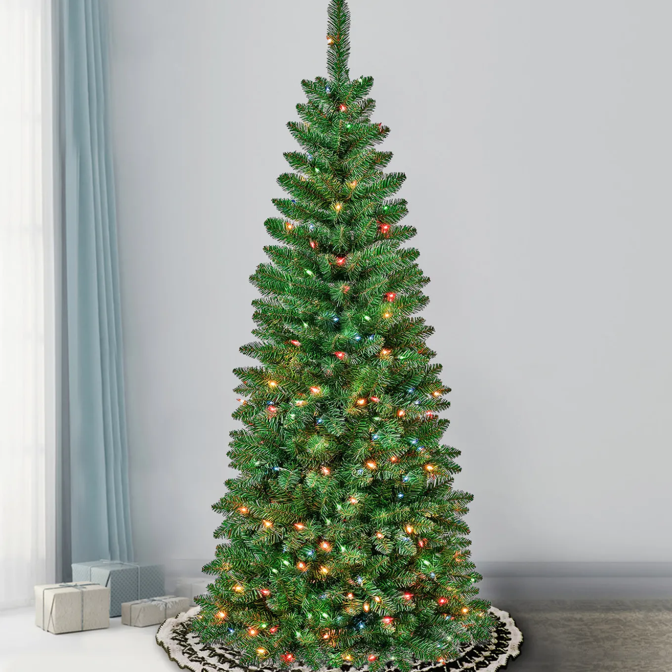 6 ft. Pre-Lit Rowan Slim Tree with Multicolor Lights