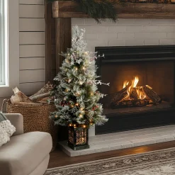 4 ft. Pre-Lit Snowy Bedford Pine Tree with Clear Lights