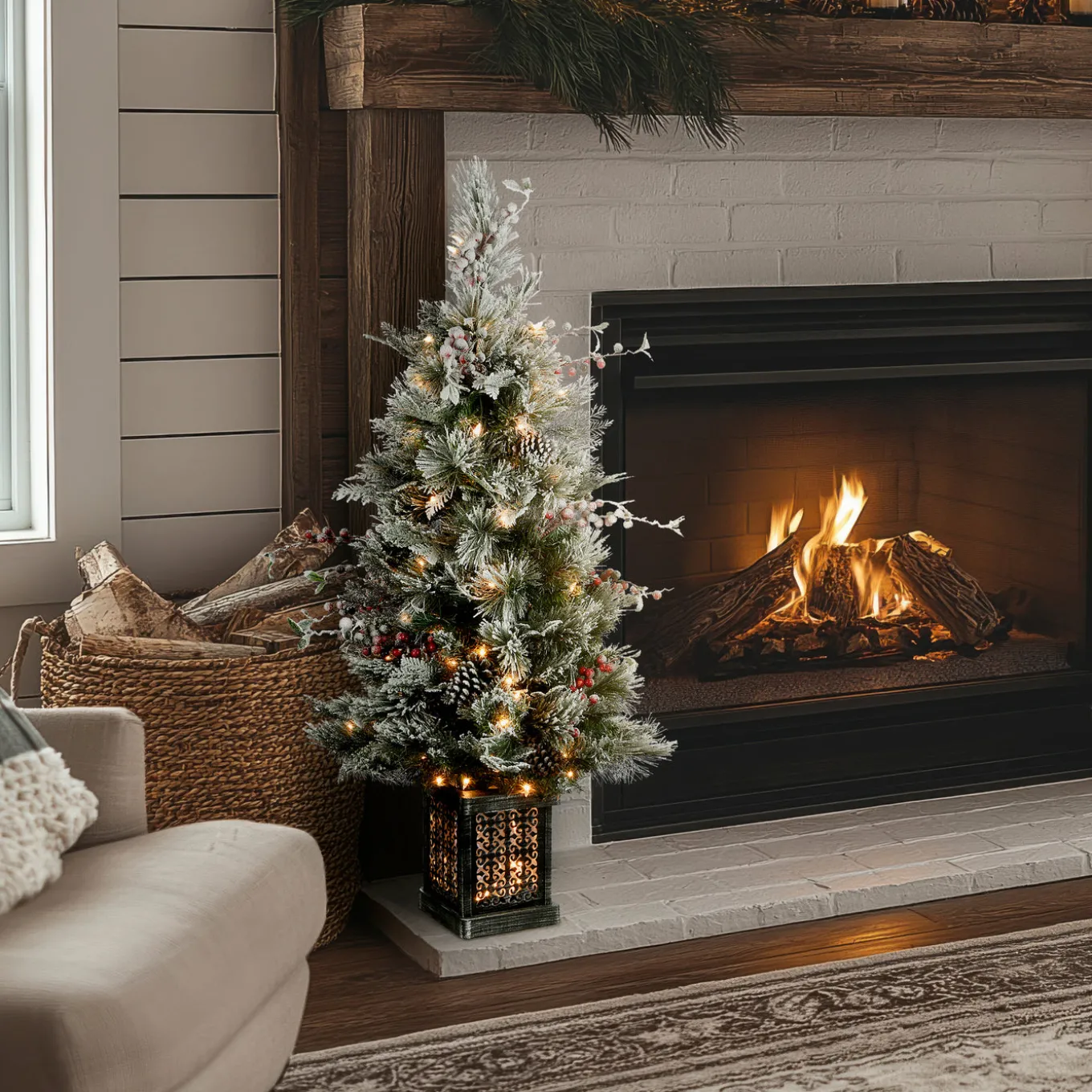 4 ft. Pre-Lit Snowy Bedford Pine Tree with Clear Lights