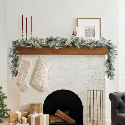 9 ft. Pre-Lit Snowy Bedford Pine Garland with LED Lights