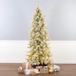 7.5 ft. Pre-Lit Snowy Bottle Brush Slim Tree with Clear Lights
