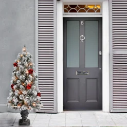 4 ft. Pre-Lit Snowy Bristle Pine Tree with Clear Lights