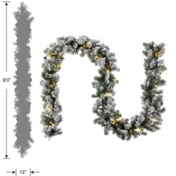 9 ft. Pre-Lit Snowy Camden Garland with Clear Lights