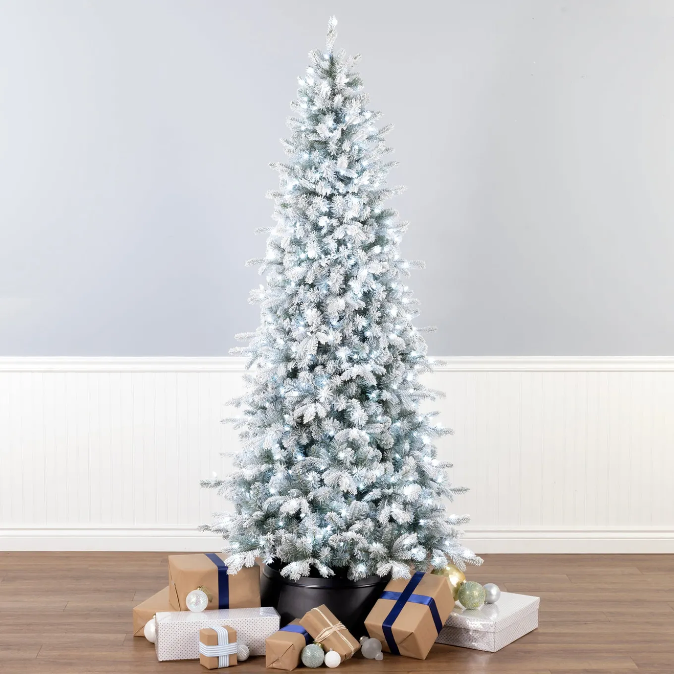 7.5 ft. Pre-Lit Snowy Comet Slim Blue Tree with LED Lights