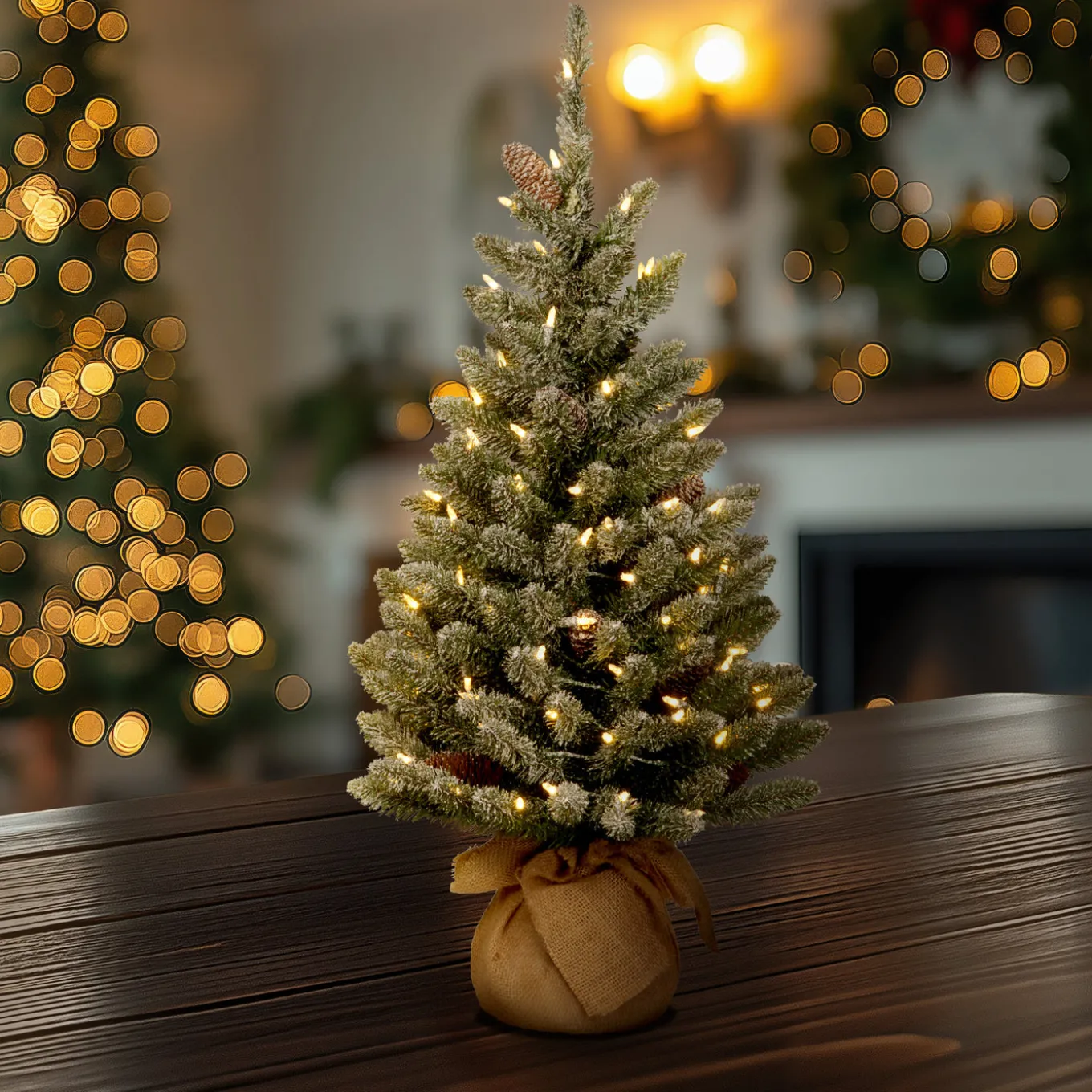 2 ft. Pre-Lit Snowy Concolor Fir Tree with LED Lights