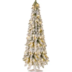 5 ft. Pre-Lit Snowy Downswept Forest Slim Tree with Clear Lights