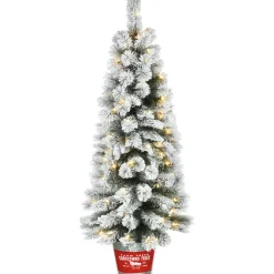 5 ft. Pre-Lit Snowy Pogue Pine Slim Tree with LED Lights