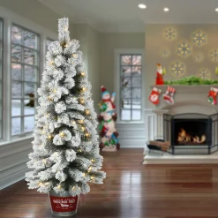 5 ft. Pre-Lit Snowy Pogue Pine Slim Tree with LED Lights