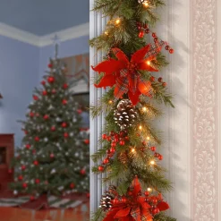 9 ft. Pre-Lit Tartan Plaid Garland with Warm White LED Lights