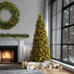 9 ft. Pre-Lit Tiffany Fir Slim Tree with Clear Lights - PVC Branch Tips