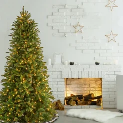 6.5 ft. Pre-Lit Tiffany Fir Slim Tree with Clear Lights PE Branch Tips