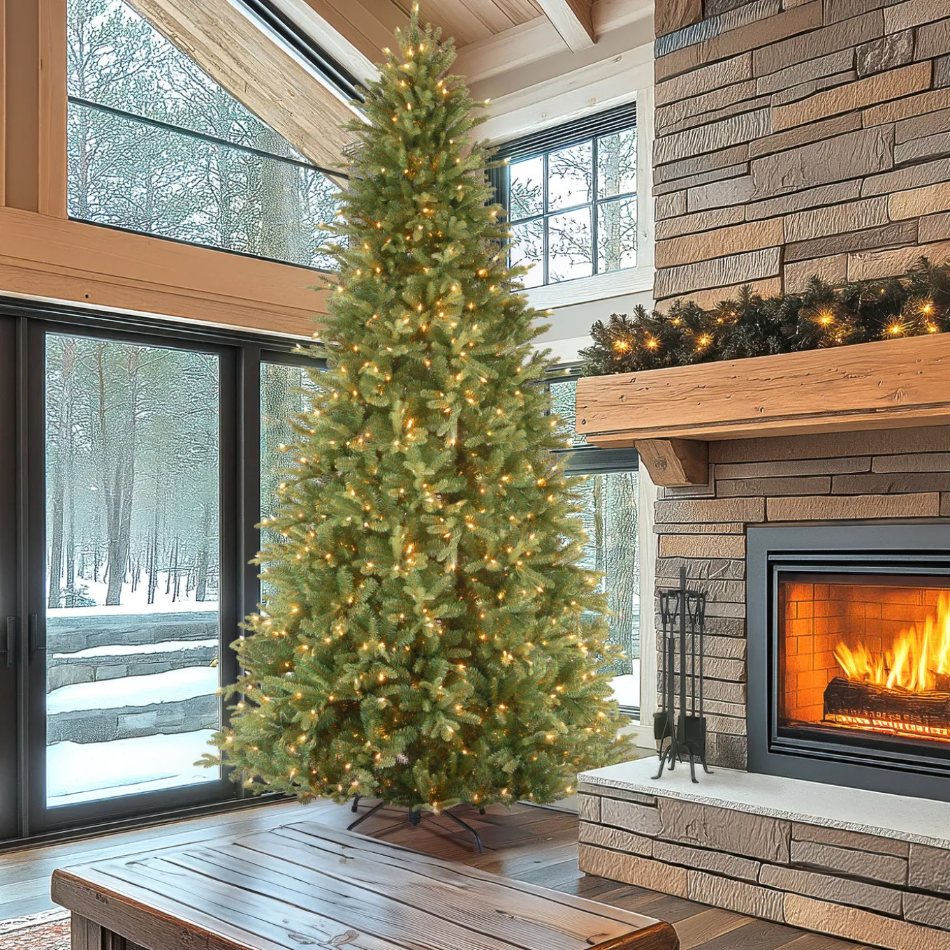 12 ft. Pre-Lit Tiffany Fir Slim Tree with Clear Lights