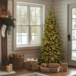 6.5 ft. Pre-Lit Tiffany Fir Slim Tree with Clear Lights PVC Branch Tips