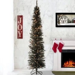 7 ft. Pre-Lit Tinsel Collection Black Tree with Clear Lights