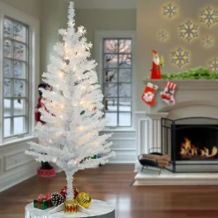 4 ft. Pre-Lit Tinsel Collection White Iridescent Tree with Clear Lights