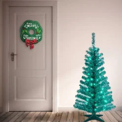 4 ft. Pre-Lit Tinsel Collection Turquoise Tree with Clear Lights