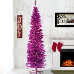 6 ft. Pre-Lit Tinsel Collection Pink Tree with Clear Lights