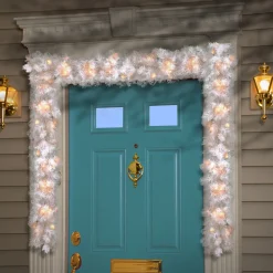 9 ft. Pre-Lit Wispy Willow White Garland with Clear Lights