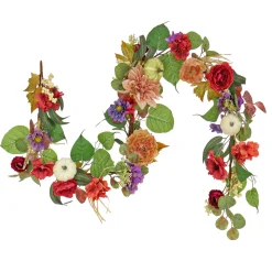 6 ft. Serenity Mixed Flower and Pumpkins Fall Garland