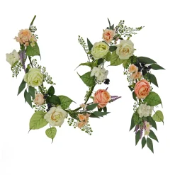 6 ft. Spring Garland with Rose Blooms, Lavender, Berry Clusters, Leafy Greens