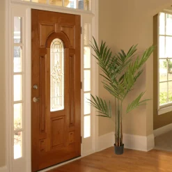 4 ft. Spring Kentia Palm Potted Tree with Leaves, Simulated Soil in a Black Pot