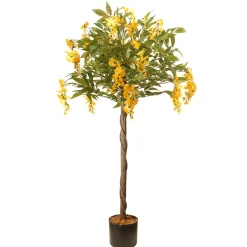 4 ft. Spring Wisteria Potted Tree with Yellow Flower Blooms in a Black Pot Base