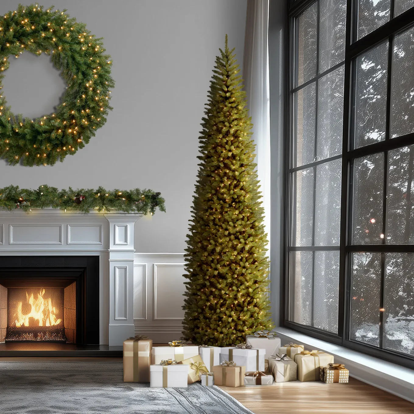 10 ft.Pre-Lit Kingswood Fir Pencil Slim Tree with Clear Lights