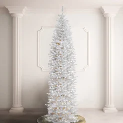 12 ft.Pre-Lit Kingswood Fir White Pencil Slim Tree with Clear Lights