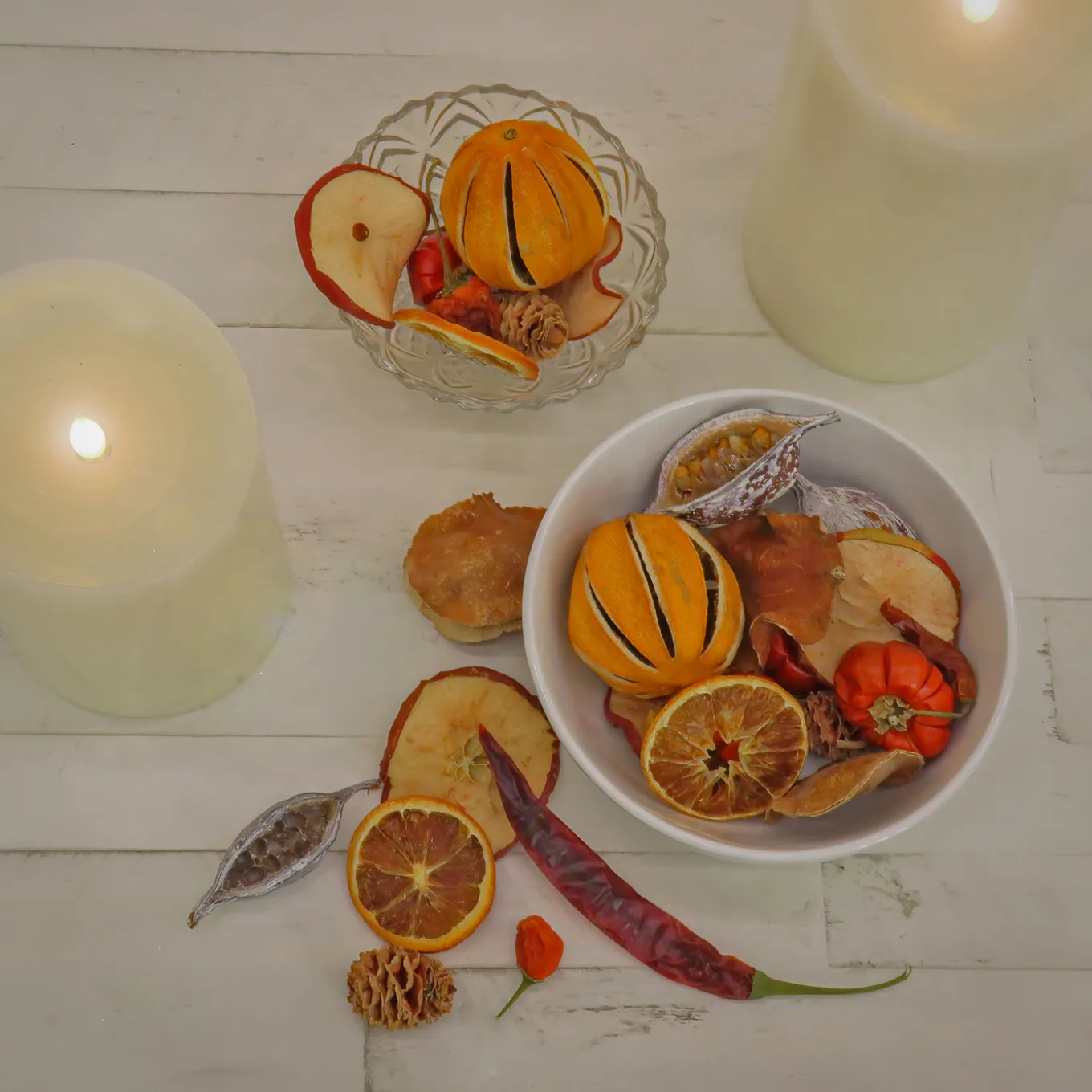 6 in. 250 Gram Mixed Potpourri- Oranges, Sliced Red Apples, Chiles, Cones, and Jackarandas