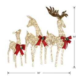 60 in., 52 in. and 36 in. Champagne Glitter Deer Family with 370 Warm White LED Lights