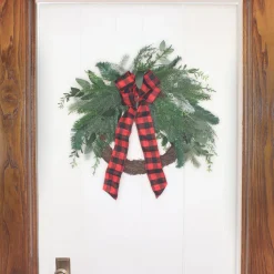 22 in. Mixed Pine and Bow Decorated Wreath